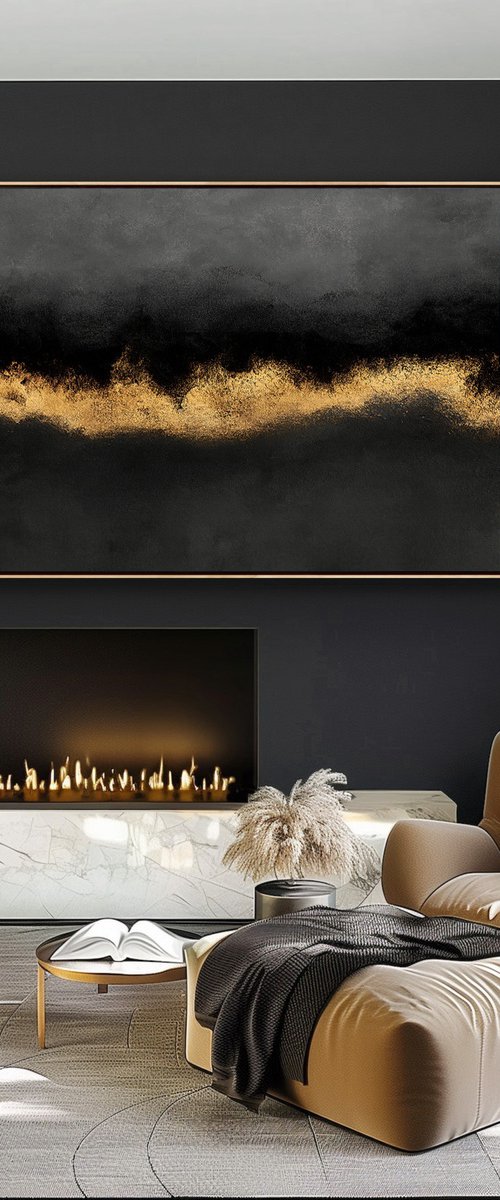 Black and Gold Abstract Citylights by Indie Ru