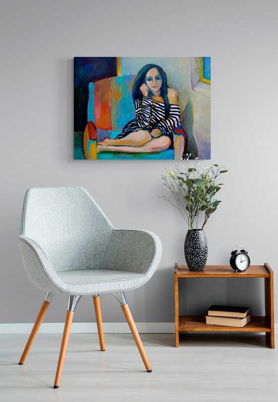 OLESYA - expressive woman portrait inspired by German Expressionist artists gift idea home decor