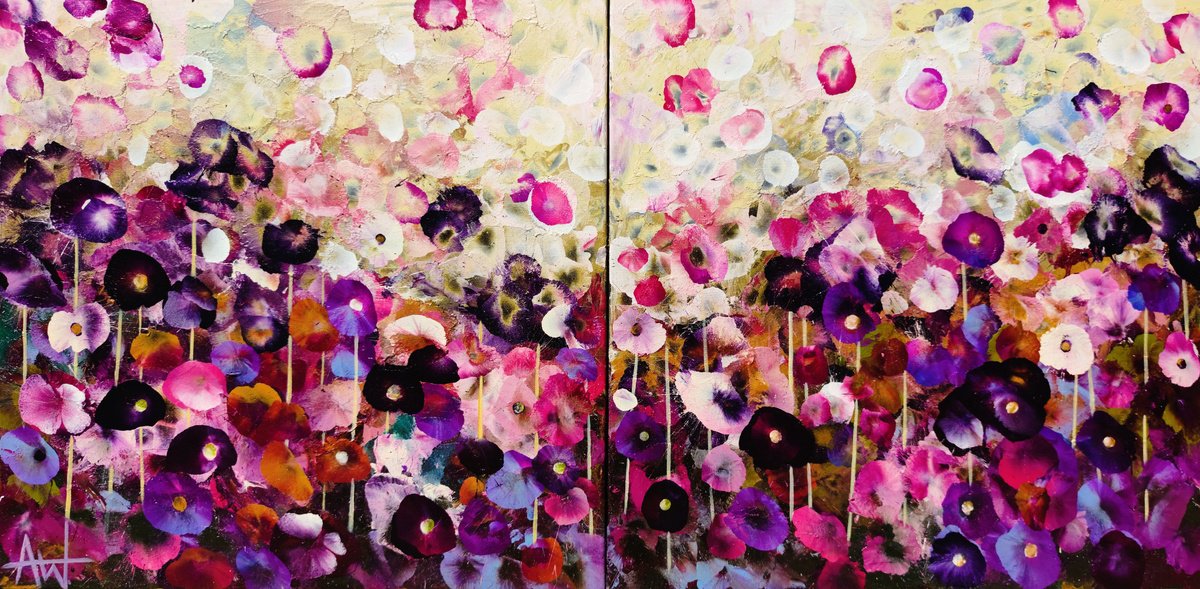 Abstract Botanical Acrylic Painting By Angie Wright, 47 X 24, Petal Song, Original Artwork