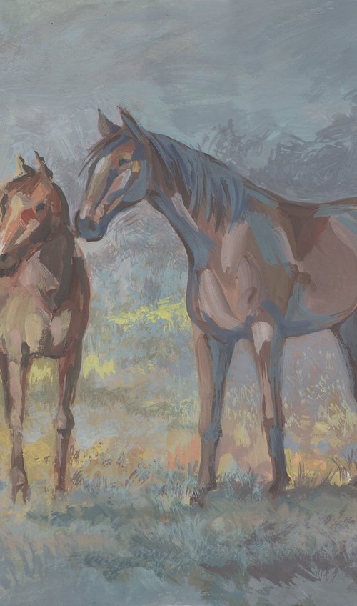 Horses in the fog by Jolanta Czarnecka
