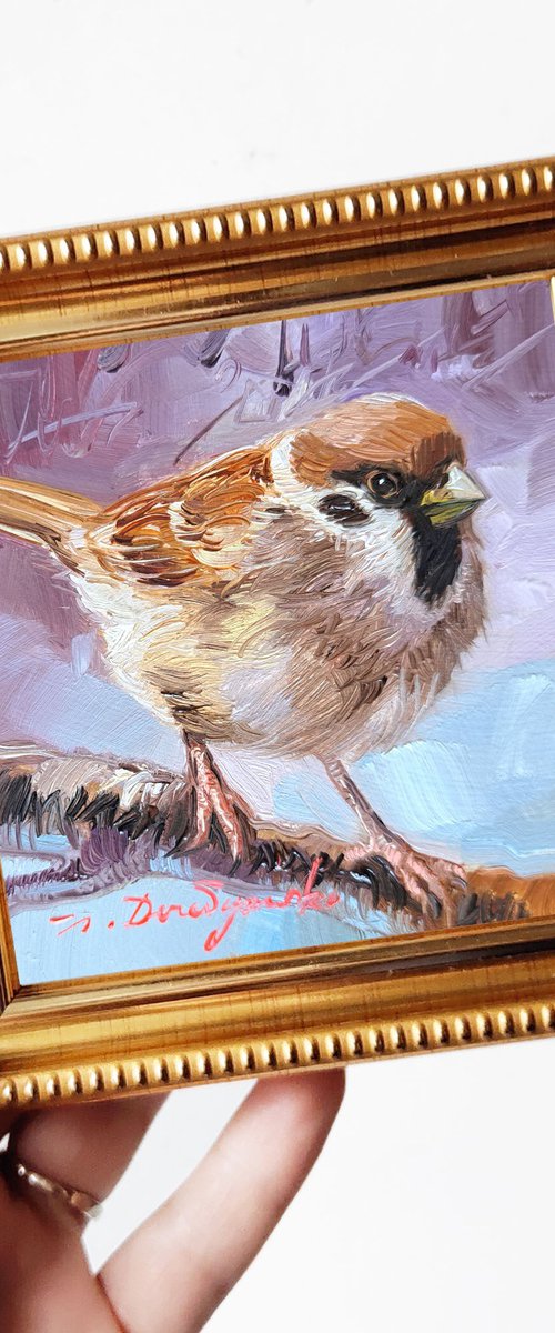 Sparrow bird painting by Nataly Derevyanko