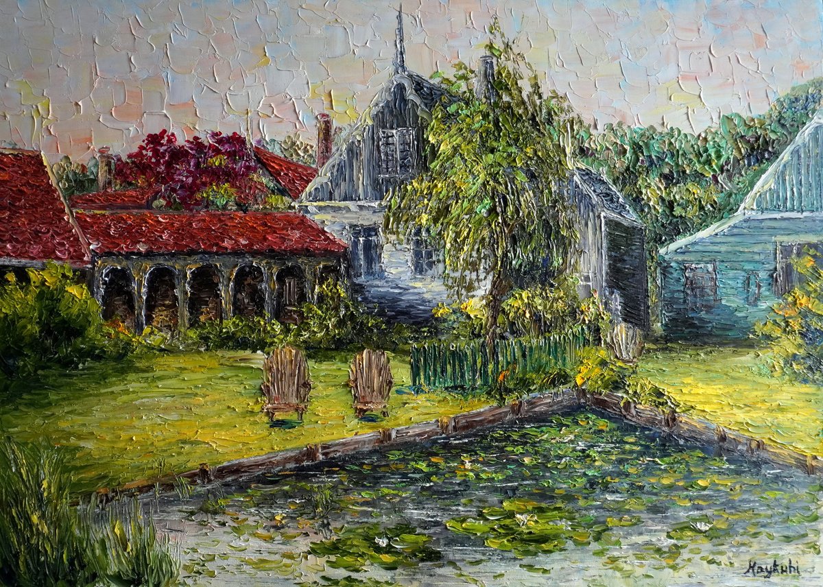 Impressionistic Landscape Oil Painting By Haykuhi Khachatryan, 28 X 20, A Village In The Netherlands, Original Artwork