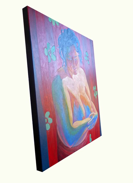 SEMI-NUDE AGAINST RED CLOTH