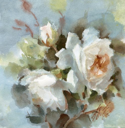 Light roses on a gray background by Yulia Evsyukova