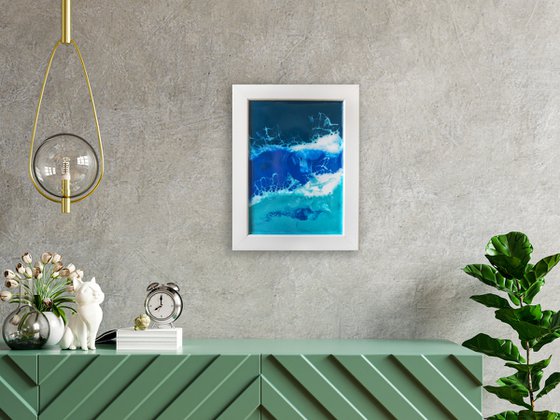 Blue - original seascape resin artwork, framed, ready to hang