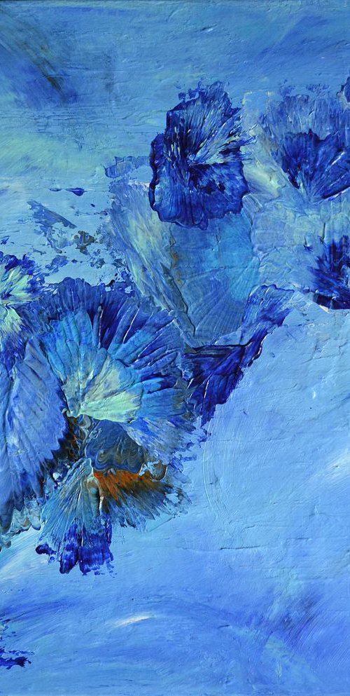 Life and Happiness ABSTRACT PAINTING READY TO HANG LYRIC EXPRESSIONISTIC BLUE COLORS CONTEMPORARY by Isabelle Vobmann