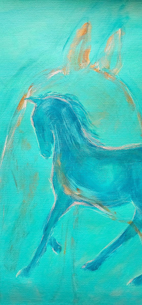 The spirit of the blue horse on green