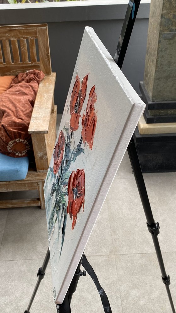 Red Poppy Textured Impasto