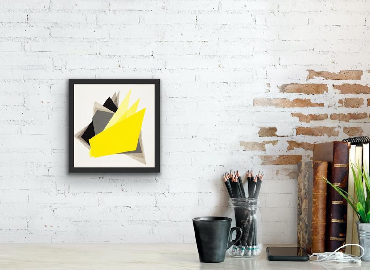 Geometric Abstract Acrylic Painting By Catia Goffinet, 12 X 12, Geometric Yellow, Original Artwork
