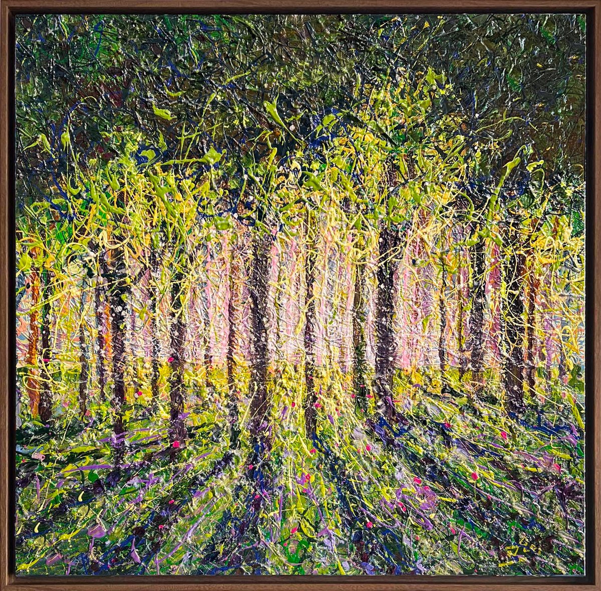 Impressionistic Landscape Acrylic Painting By Nadiia Antoniuk, 41 X 29", Spring Forest Day - Framed, Original Artwork