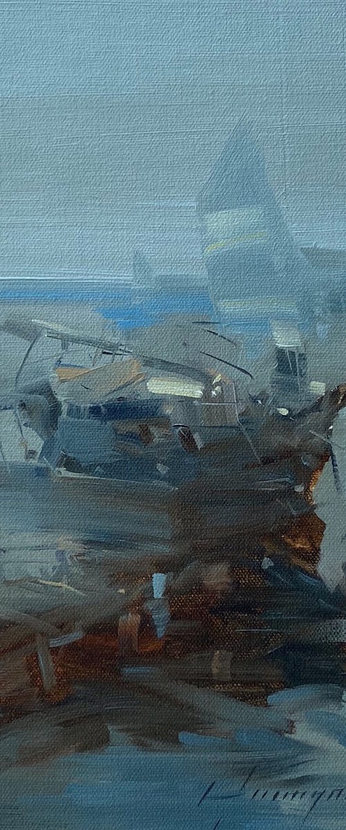 Harbor, Original oil painting, Handmade artwork, One of a kind by Vahe Yeremyan