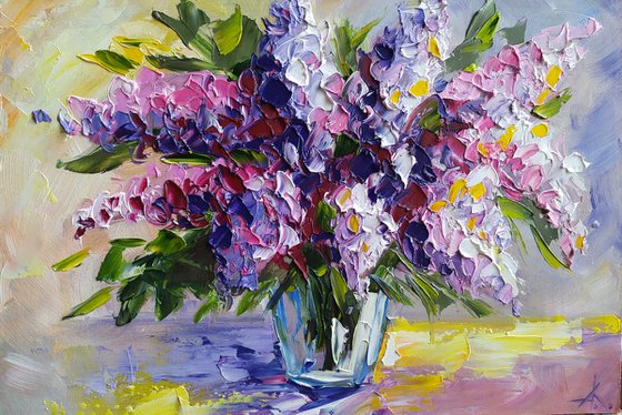 Spring sketch - oil painting, lilac, lilac bouquet, flowers, flowers oil painting, lilac flowers, gift for wedding, spring