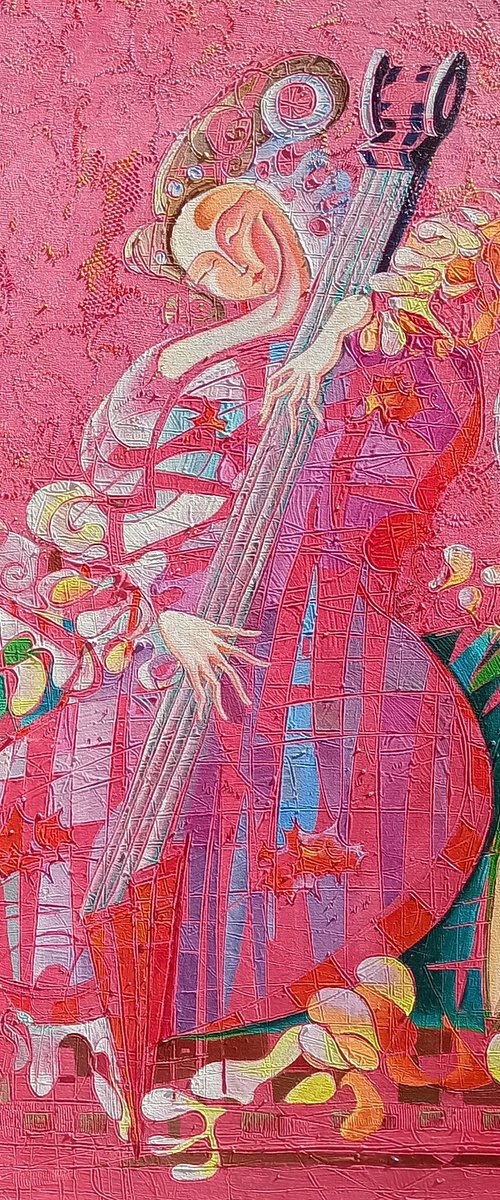 The Bassist (60x80cm, oil painting, modern art, ready to hang) by Anahit Mirijanyan