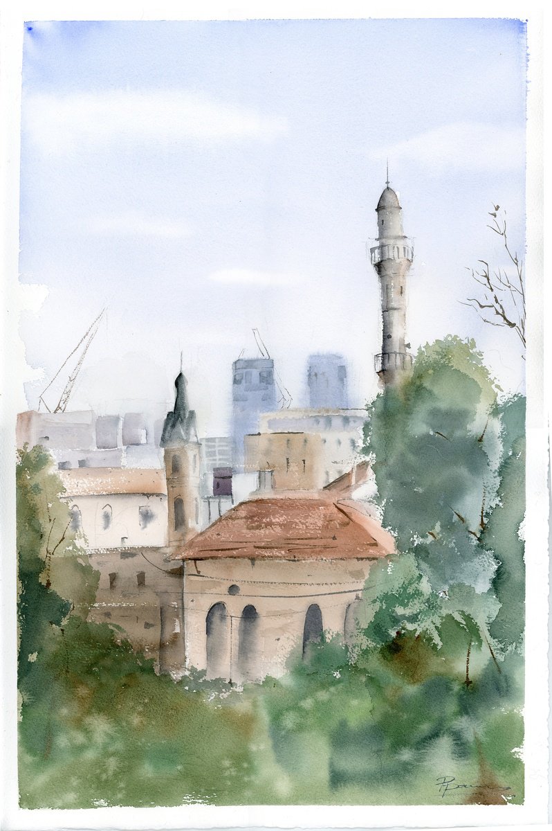 Impressionistic Watercolour , Minaret Of Yaffo
