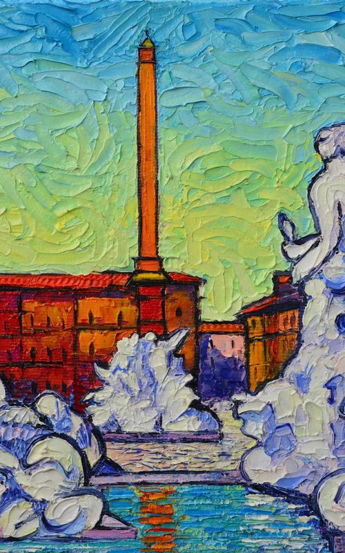 PIAZZA NAVONA MOOR FOUNTAIN ROME ITALY  modern impressionism textural impasto palette knife oil painting stylized city scene by Ana Maria Edulescu by ANA MARIA EDULESCU