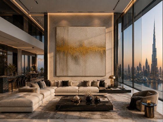 Abstract Gold Pulse Through Beige