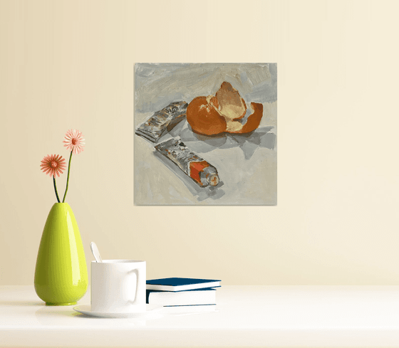 Clementines and paint tubes