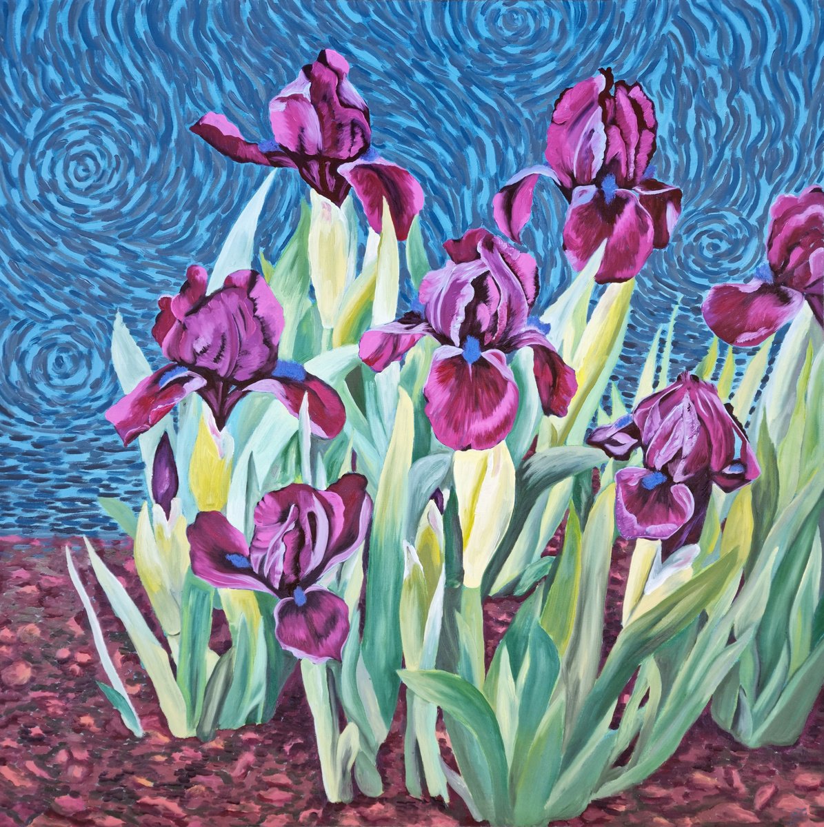 Impressionistic Botanical Oil Painting By Zulfiya Mukhamadeyeva, 31 X 31", Illusion, Original Artwork