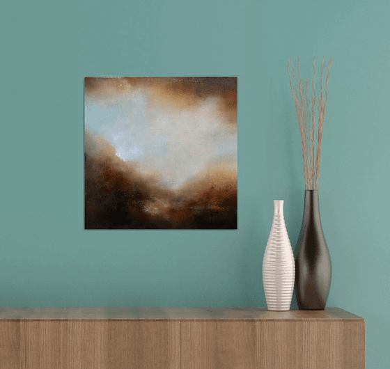 The freshness of spring 30X30 cm - original oil painting gold particles landscape gift modern urban art office art decor home decor gift idea