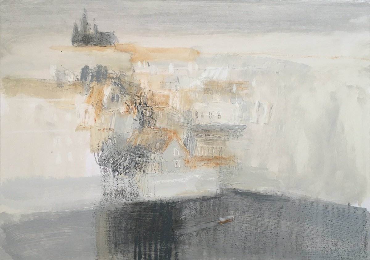 Impressionistic Cityscapes Painting By Olga Kataeva-Rochford, 23 X 17", Silent Autumn Over The Vltava River, Original Artwork