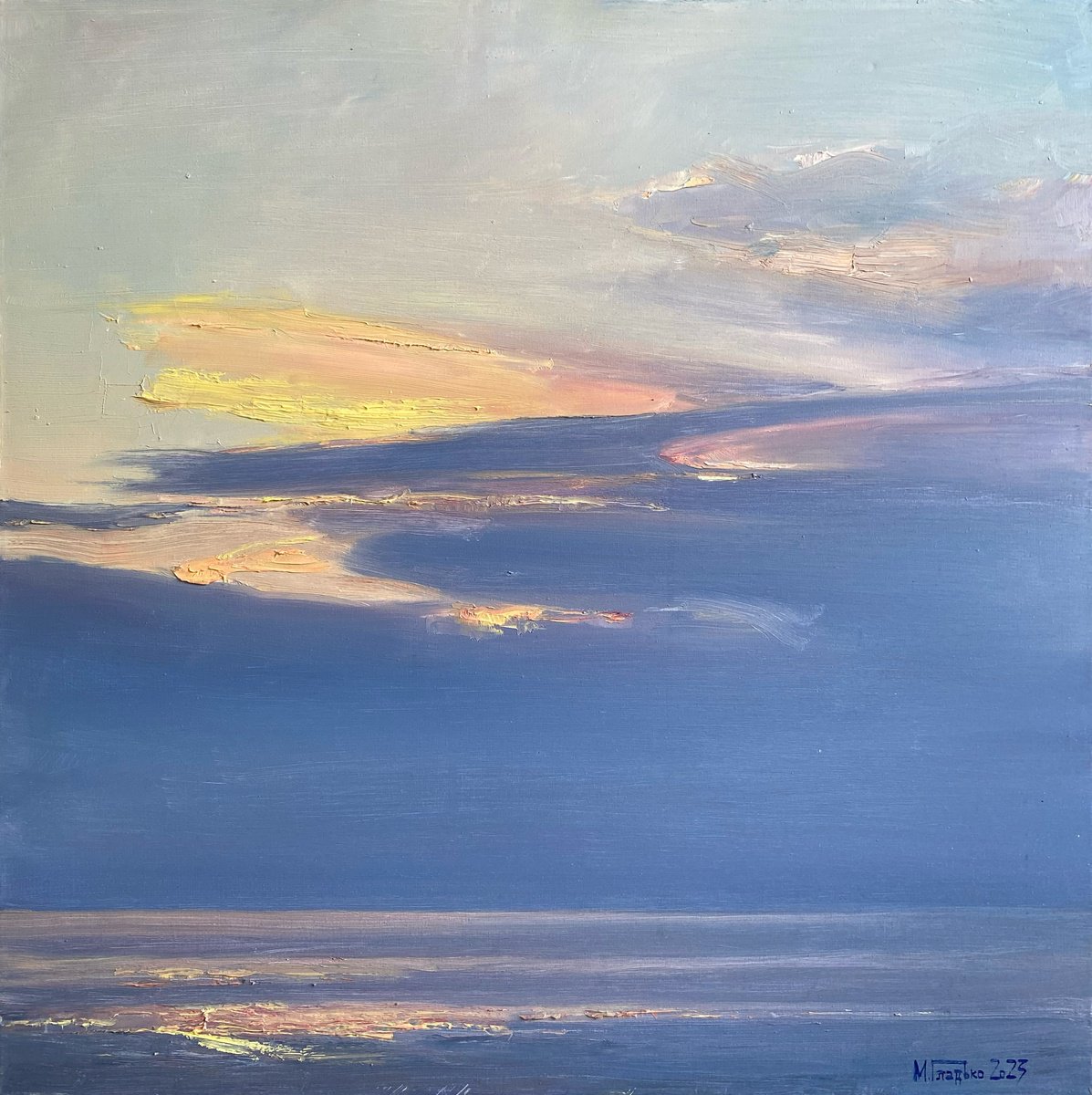 Impressionistic Landscape Oil Painting By Maxim Gladko, 31 X 31", Condition #2, Original Artwork