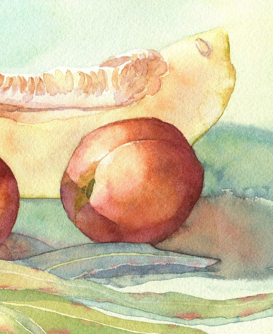 Ukrainian watercolour. Cypriot sketches. Melon with peaches