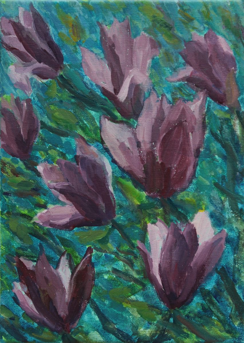 Magnolia I., 2018, acrylic on canvas, 35 x 25 cm by Alenka Koderman