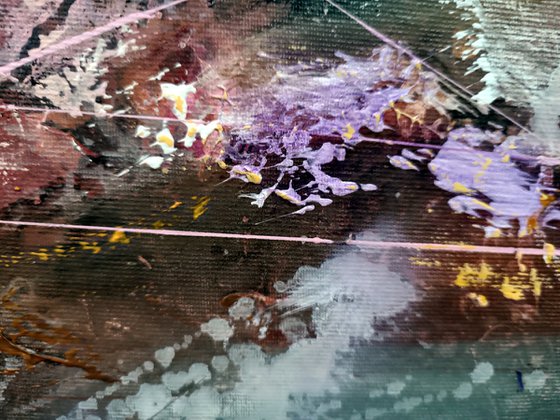 Gestural action painting pot with flowers large size by master O Kloska