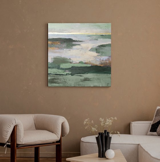 "Olive Estuary 3" Sage green abstract nature