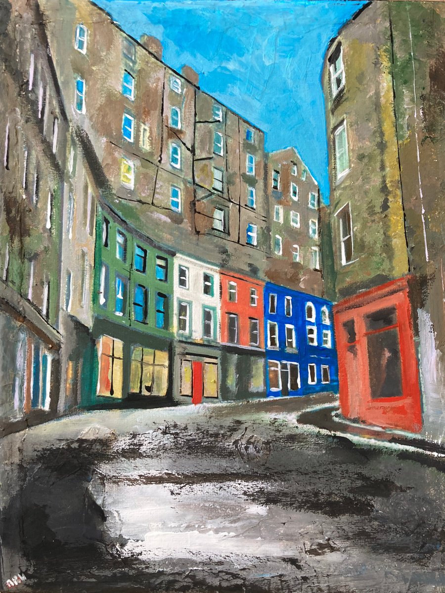 Photorealistic Cityscapes Acrylic Painting By Andrew Reid Wildman, 10 X 12, Victoria Street, Edinburgh, Original Artwork