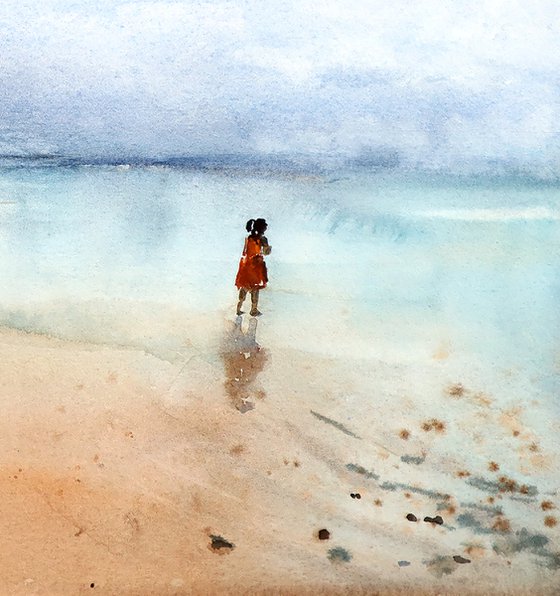 Balinese Morning - Original Watercolor Painting of Bali - Seascape Art - Impressionism