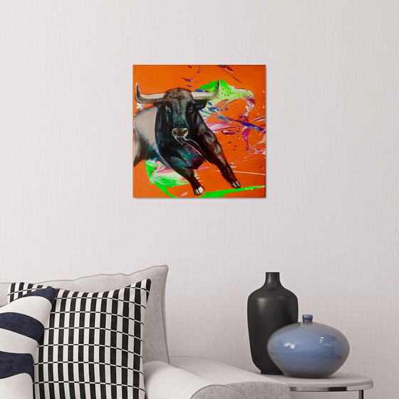 bull on orange background