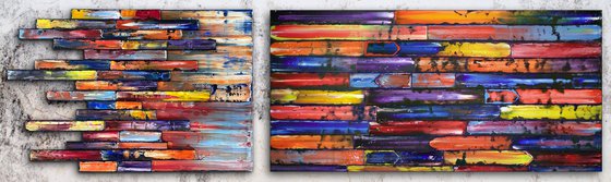 "Breaking The Mold" - FREE USA SHIPPING - Save As A Series - Original PMS Sculptural Oil Painting Assemblage Diptych On Wooden Panels - 84 x 24 inches