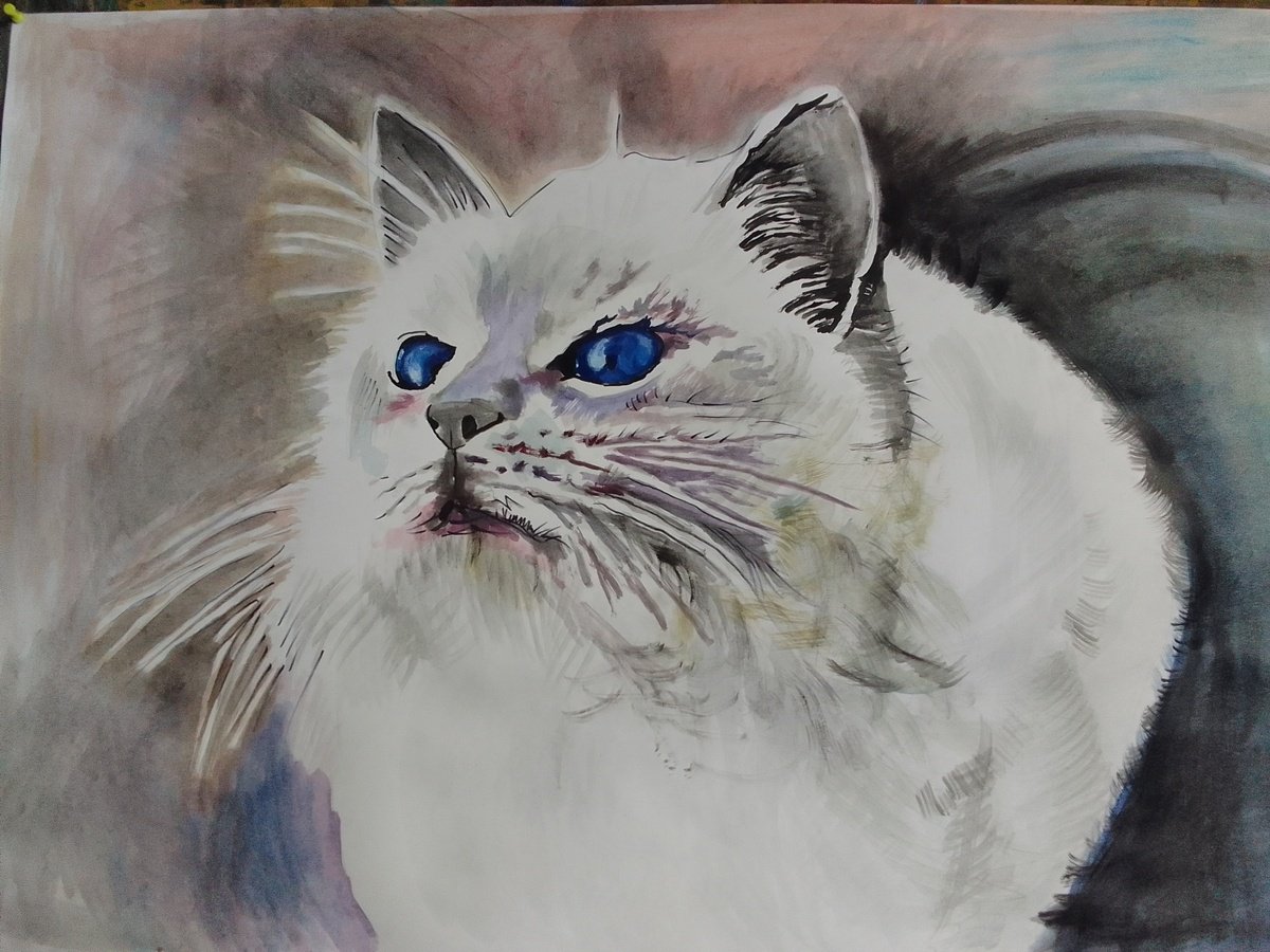 Photorealistic Animal Acrylic Painting By Soso Kumsiashvili, 33 X 24", Cat, Original Artwork