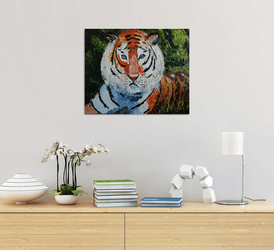 Thoughtful, tiger, animal, gift, original oil painting