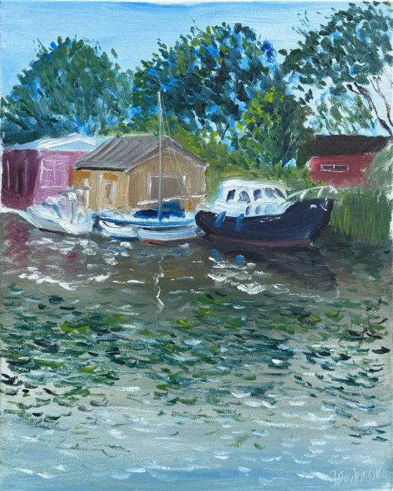 Boats in Zandpol, The Netherlands. Plain air