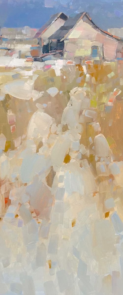 Village, Landscape oil painting, One of a kind, Handmade artwork by Vahe Yeremyan