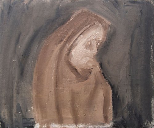 Elderly Woman Painting Oil On Canvas Board 9x12 by Ryan  Louder