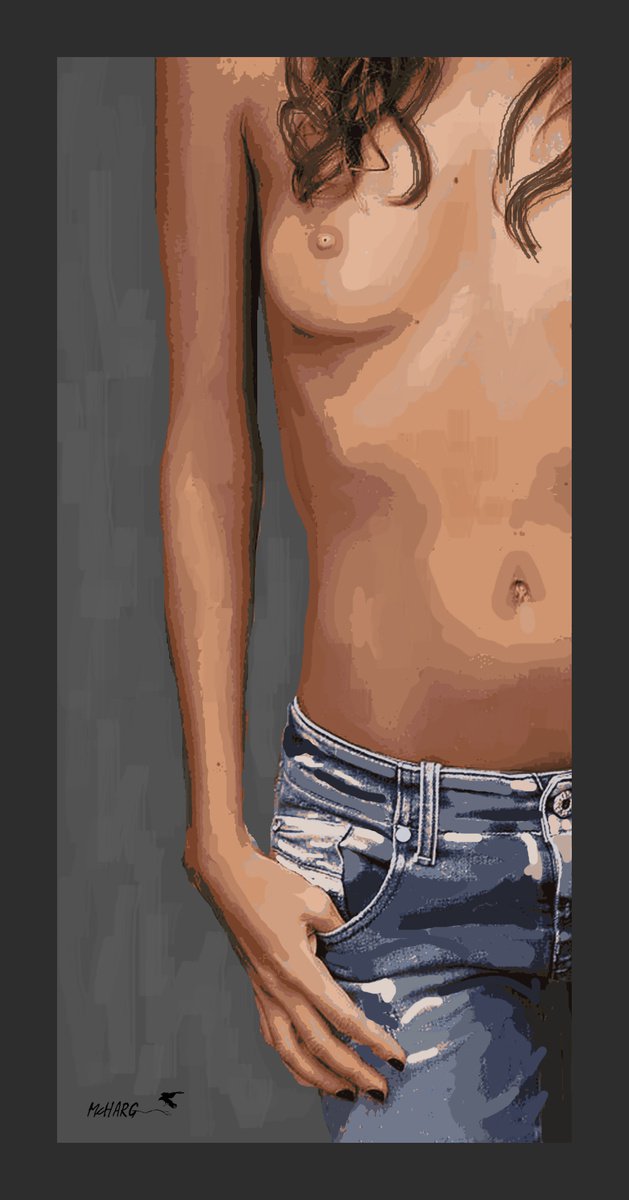 Impressionistic Portrait Acrylic Painting By Joe Mcharg, 21 X 41, Navel Exploration 21X41, Original Artwork