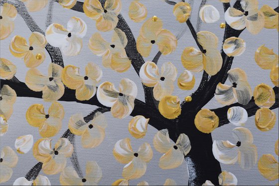 Golden Cherries - large acrylic abstract painting cherry blossoms nature painting canvas wall art