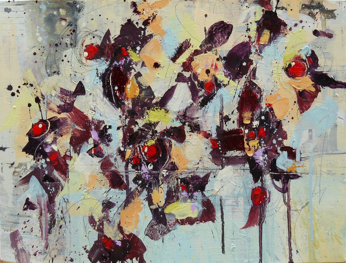 Abstract Painting By Cynthia Ligeros, 16 X 12, Flower Of Dawn, Original Artwork