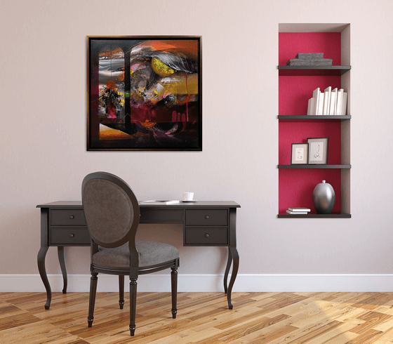Large framed abstract mindscape autumn colors melancholia enigmatic masterpiece by O Kloska