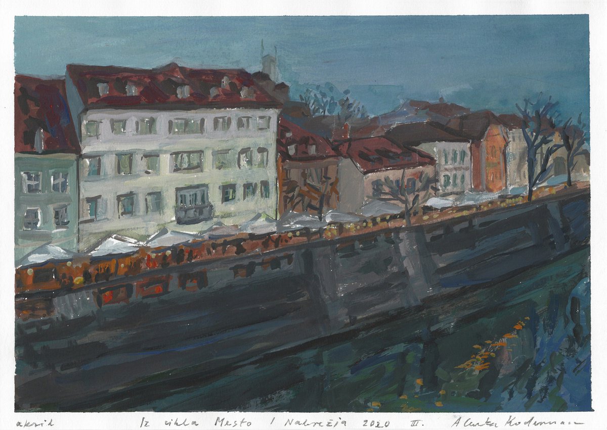From Cycle City, River Banks III, 2020, acrylic on paper, 20.8 x 29.4 cm by Alenka Koderman