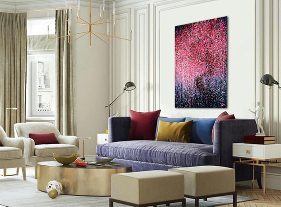 Sakura painting. Flowers blooming Pink tree Love painting Cherry Blossom Pink dream For lovers