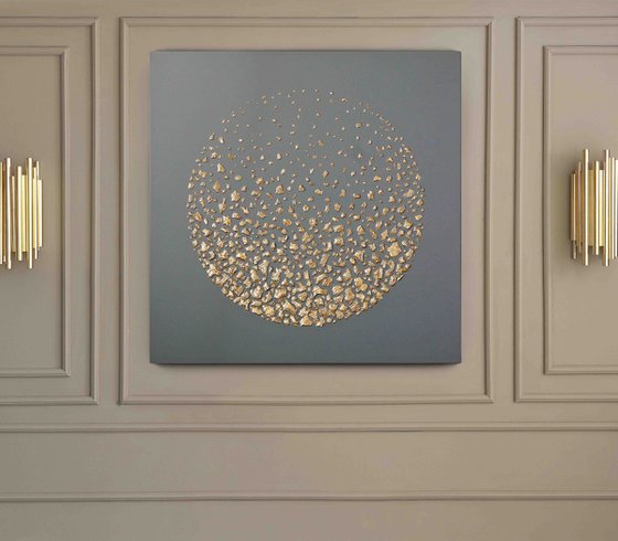 "Meteorites" Black gold space textured art