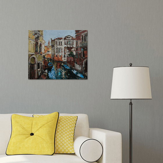 Venice. italian landscape- Original impasto landscape painting textured Oil painting Italy wall art