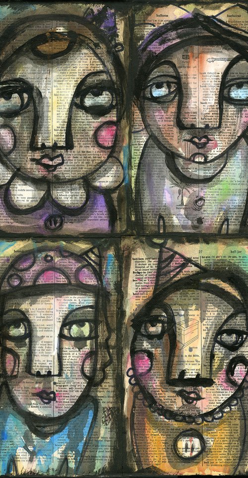 Funky Faces - Mixed Media Painting by Kathy Morton Stanion by Kathy Morton Stanion