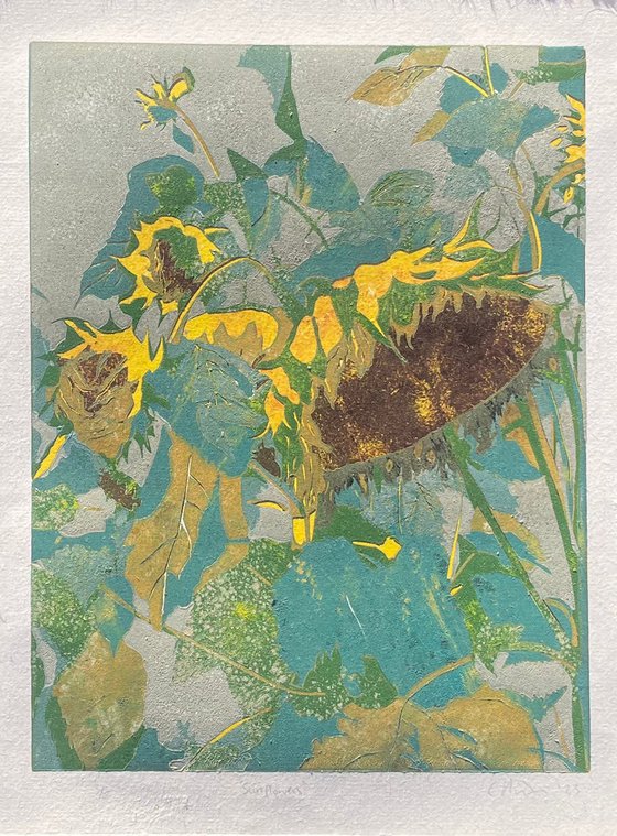 Linocut Print - Sunflowers