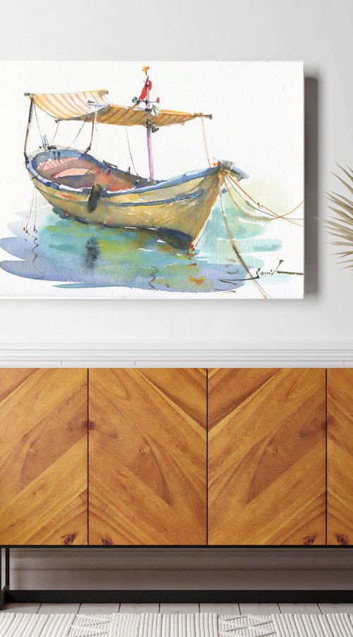 Sailboat painting by Samira Yanushkova