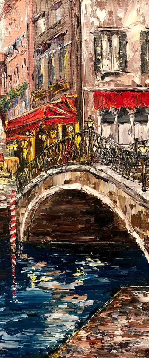 KISS ON THE BRIDGE - Date. Venice. Stone Bridge. Kiss. Romance. Couple. Old Town. City river. by Marina Skromova